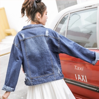 Bojtos Zsebes Farmerdzseki Női Rövid, Szaggatott, Laza, Minden Méretre Megfelelő Farmerdzseki Trendi Felső