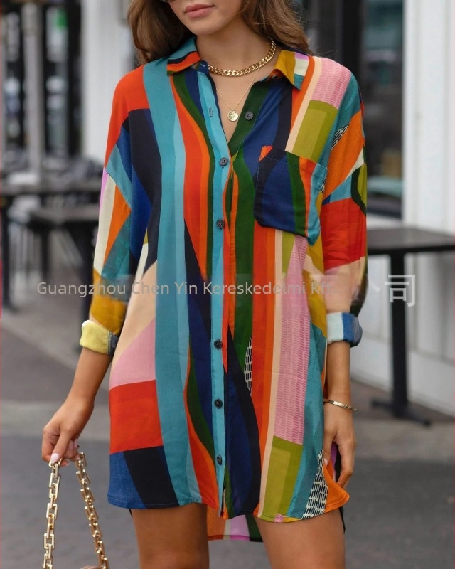 ins népszerű európai és amerikai női kora tavaszi színes blokk bő hosszú női ingruha kétirányú viselet