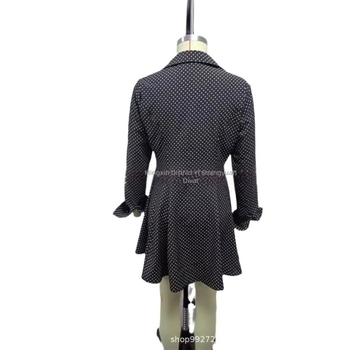 Határokon átnyúló 2020-as Európa és az Egyesült Államok ősszel és télen Amazon AliExpress pöttyös mintás, rakott fekete hosszú ujjú, mélyen dekoltált V-nyakú ingszoknya