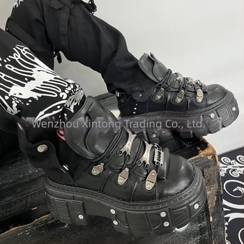 Vintage spanyol tank talpú fém magas szárú cipő vastag talpú kis bőr cipők sötét punk platform talpú utcai lövöldözés férfiaknak és nőknek