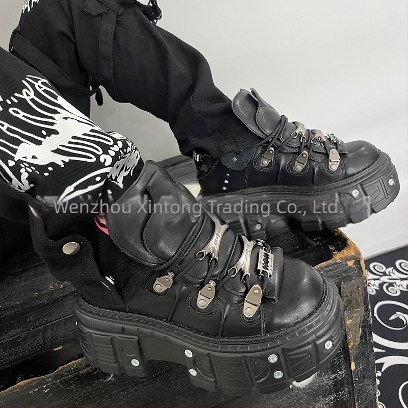 Vintage spanyol tank talpú fém magas szárú cipő vastag talpú kis bőr cipők sötét punk platform talpú utcai lövöldözés férfiaknak és nőknek