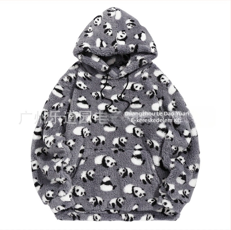 Határokon átnyúló európai és amerikai azték vörös panda mintás, ultrafinom osztrák bársony plüss kapucnis, hosszú ujjú, zsebes nadrág, kontrasztos színekkel