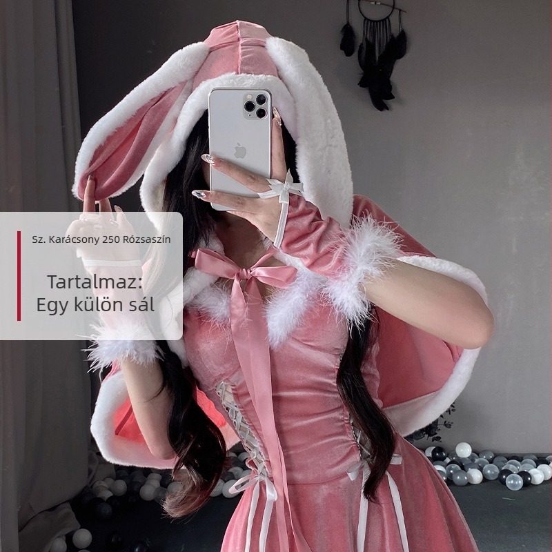 Tiszta arany bársony nyúlfülek európai és amerikai kapucnis nyári piros köpeny cosplay karácsonyi ruházati kiegészítők