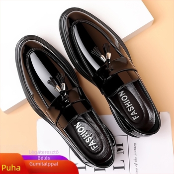 Bőrcipők Lakkbőr Brit Stílusú Bebújós Férfi Bőrcipők Kényelmes, Mindenhez Való, Magasságnövelő Bőrcipők Munkahelyi Esküvői Cipők