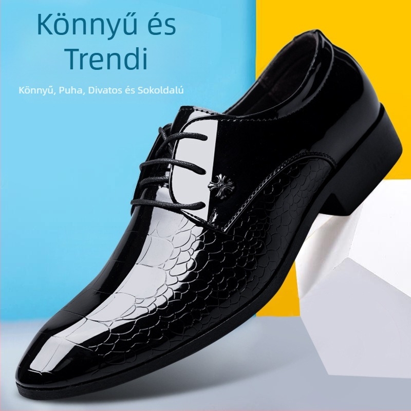 2025 tavaszi üzleti hivatalos férfi cipők brit fűzős nagy méretű alkalmi kígyómintás fényes hegyes orrú cipő lélegző és csúszásmentes