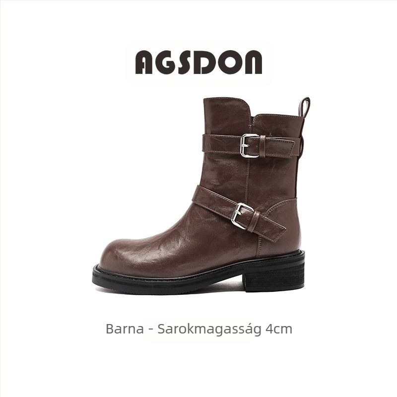 Augushiden Martin csizma női 2024 új őszi retró brit stílusú vastag sarok vastag aljú fekete bokacsizma