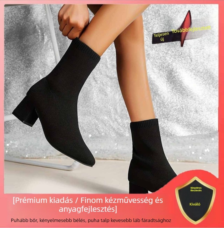 2024 ősz és tél Új vékony csizmák rugalmas csizmák Női középmagas lábszárú zoknik középmagas sarkú kötött zoknik csizmák vastag sarok magas sarkú bokacsizma