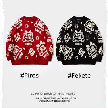 2024-es téli internetes híresség nemzeti divattervező érzéki piros pulóver férfi divatmárka páros hosszú ujjú robbanásveszélyes pulóver nőknek