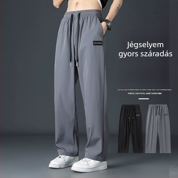 Lezser jég selyem egyenes szárú férfi nadrág, vékony, gyorsan száradó sportnadrág, laza tavaszi és őszi férfi egyenes szárú nadrág