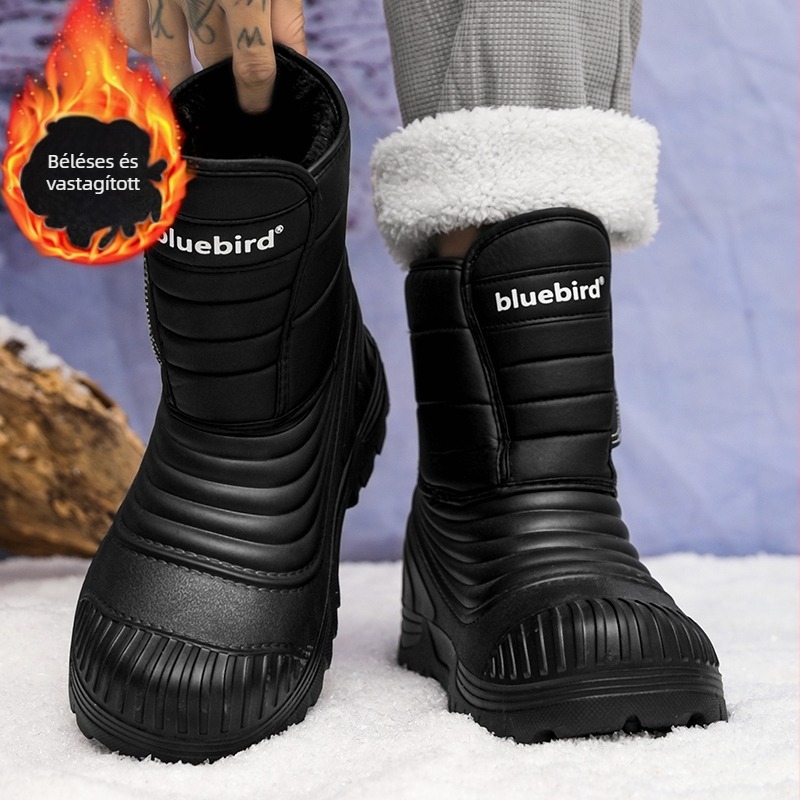 Férfi hótaposó, vastag talpú, gyapjúbéléssel, meleg, vastagított, mínusz 40 fokos északkeleti hótaposó, nagyméretű pamutcipő, kültéri használatra