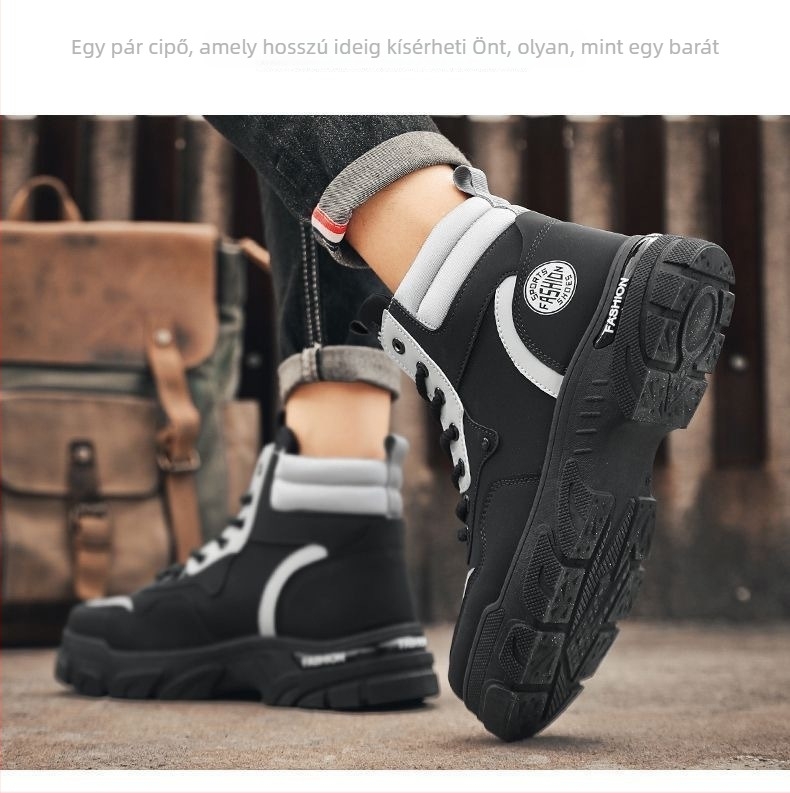 Martin Boots Férfi őszi lélegző, magas szárú, brit stílusú vintage munkaruha csizma, kültéri hegymászó cipő, egyszínű pamut, azonos stílusú rebarbara csizma