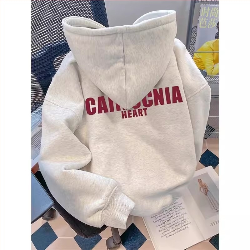 Kapucnis, betűkkel ellátott, polár bélésű pulóver, női tavaszi és őszi 2024-es új, laza, túlméretezett divatos felső, páros dzseki