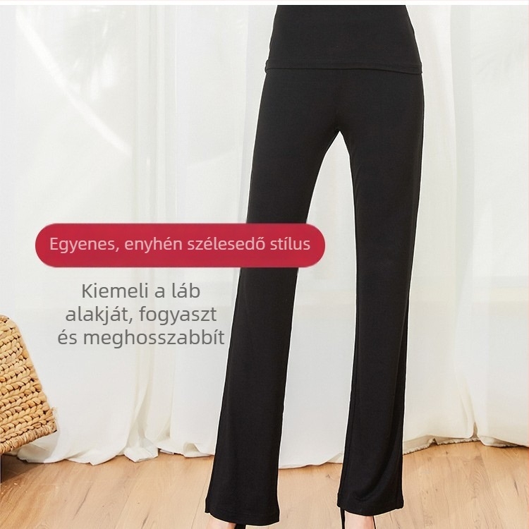 Táncnadrágok nőknek, testhezálló nadrágok, táncnadrágok, laza tejszínes selyemhálós varrású, nagyharangú nadrágok