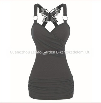 Európai és amerikai Y2K stílusú szexi női ruházat fodros pánttal, váll nélküli kötött pillangós csipke keresztpántos tank top szexi csipke