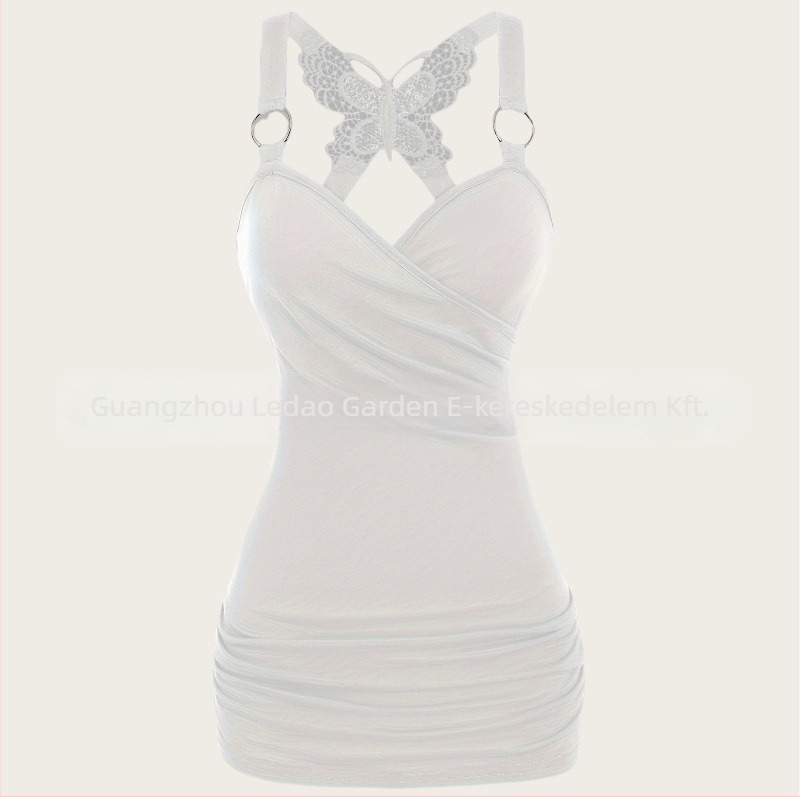 Európai és amerikai Y2K stílusú szexi női ruházat fodros pánttal, váll nélküli kötött pillangós csipke keresztpántos tank top szexi csipke