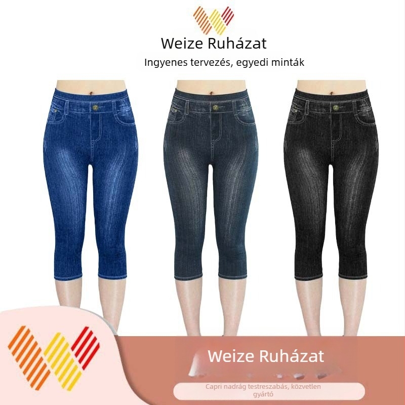 Határokon átnyúló, népszerű Temu Aliexpress rugalmas farmerutánzatú leggings, rövidített, szűk csípőemelésű, tiszta színű, kis szárú nadrág