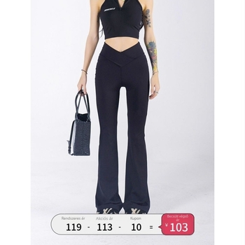 Fekete, karcsúsított nadrág, női, őszi új, magas derekú, karcsúsító, V-derekú, dögös lányos jóga sportnadrág nőknek