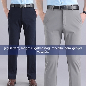 Nyári vékony lezser nadrág középkorúaknak és időseknek, jégselyem nadrág, férfi rugalmas lezser nadrág, laza, magas derekú, kiváló minőségű nadrág