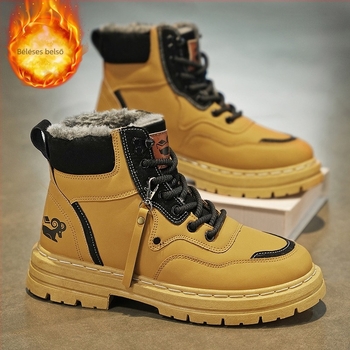 Fekete Martin csizma, férfi plus size 45, polár béléssel, meleg 46, vízálló pamutcipő 47, magas szárú munkaruha csizma, hótaposó, férfi 48