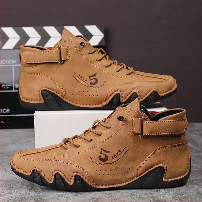 Férfi Martin csizma, középszárú, sokoldalú, Octopus stílusú, alkalmi cipő, kézzel varrott bőr csizma.