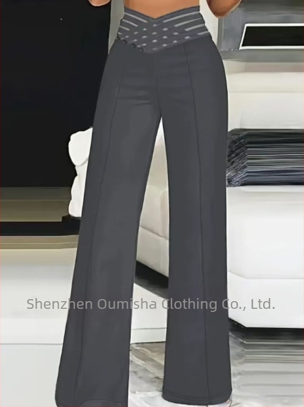 Amazon Hot Selling 2025 európai és amerikai külkereskedelmi új női üreges öves mikro magas derekú laza alkalmi széles szárú nadrág