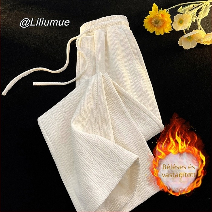 Zsenília bő szárú nadrág női őszi-téli 2024 új polár bélésű, magas derekú, drapézott tavaszi-őszi egyenes szabású nadrág