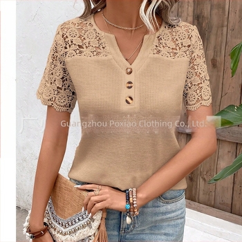 2025 tavaszi határokon átnyúló export független állomás Amazon Wish európai és amerikai új V-nyakú pull-up sima póló