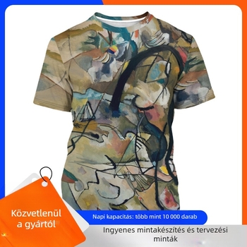 2024 új Amazon külkereskedelmi 3D digitális nyomtatású fekete stílusú elemes póló európai és amerikai divatos férfi