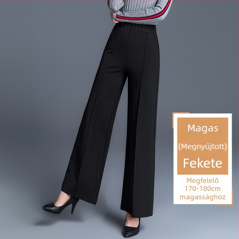 Határokon átnyúló forrásból származó fekete plus size bő szárú női őszi-téli magas derekú, laza, középkorú anyuka lezser egyenes szárú nadrág tavaszi