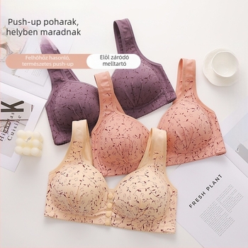 Határon átnyúló elülső csattal ellátott középkorú anyáknak szánt női alsónemű, plus size vékony melltartó acélgyűrűk nélkül, fix kosaras mellényes melltartó