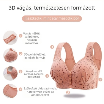 Határon átnyúló elülső csattal ellátott középkorú anyáknak szánt női alsónemű, plus size vékony melltartó acélgyűrűk nélkül, fix kosaras mellényes melltartó