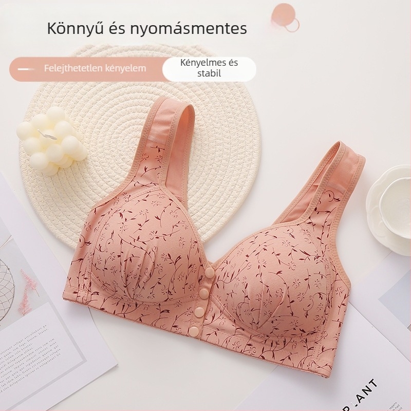 Határon átnyúló elülső csattal ellátott középkorú anyáknak szánt női alsónemű, plus size vékony melltartó acélgyűrűk nélkül, fix kosaras mellényes melltartó