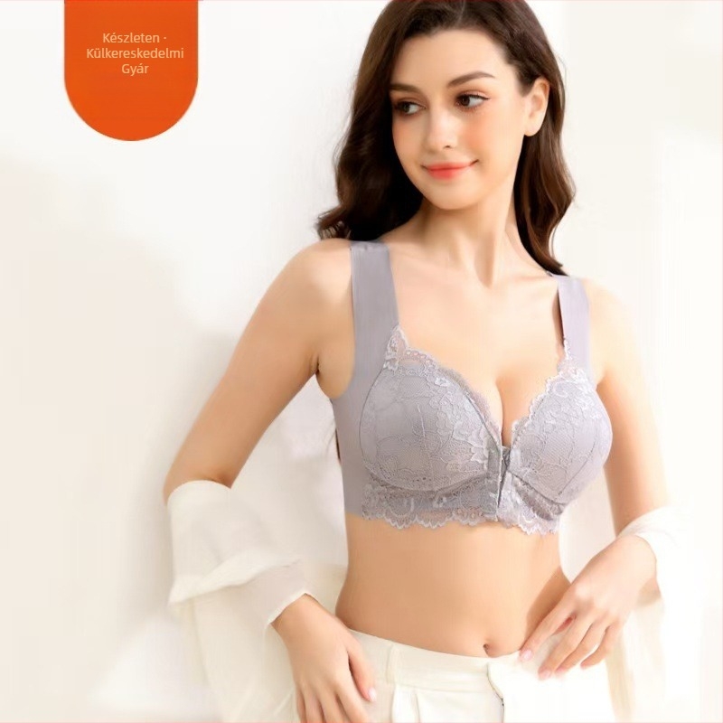 Határokon átnyúló európai és amerikai külkereskedelmi csipke elülső nyitású csattal, plus size acélgyűrű nélküli melltartó alsónemű nagy mellkasú, kicsi, kényelmes, lélegző nőknek