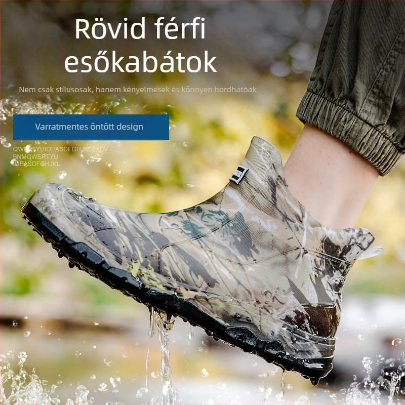 Új, rövid csővel ellátott férfi esőcipő, álcázó, vízálló cipő, csúszásmentes, kopásálló külső ruházatú esőcsizma, meleg, integrált gumi munkacipő férfiaknak
