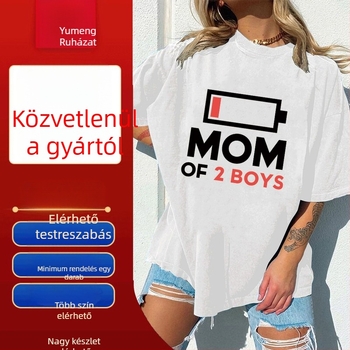 KÉTGYERMEKES ANYA Anyák napi póló Női európai kód független állomás póló női foltos felső akkumulátor mintás póló