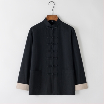 Tang férfi pamut és lenvászon kabát tavaszi és őszi alkalmi, bő felső, kínai stílusú, csatos férfi Guoxue I Jing kabát