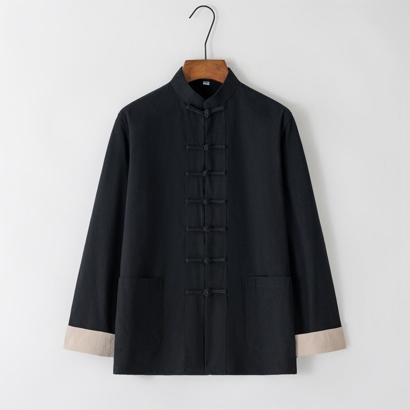 Tang férfi pamut és lenvászon kabát tavaszi és őszi alkalmi, bő felső, kínai stílusú, csatos férfi Guoxue I Jing kabát