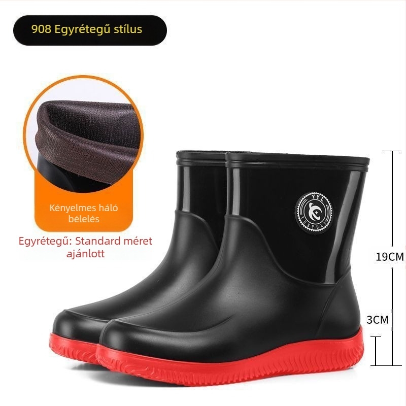 Esőcsizma férfi felnőtt kültéri vízálló csúszásmentes vízicipő rövid vastag aljú esőcsizma kopásálló konyhai autómosó elviteles gumicipő