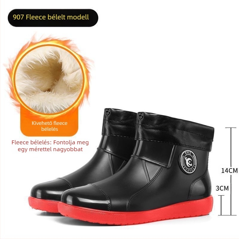 Esőcsizma férfi felnőtt kültéri vízálló csúszásmentes vízicipő rövid vastag aljú esőcsizma kopásálló konyhai autómosó elviteles gumicipő