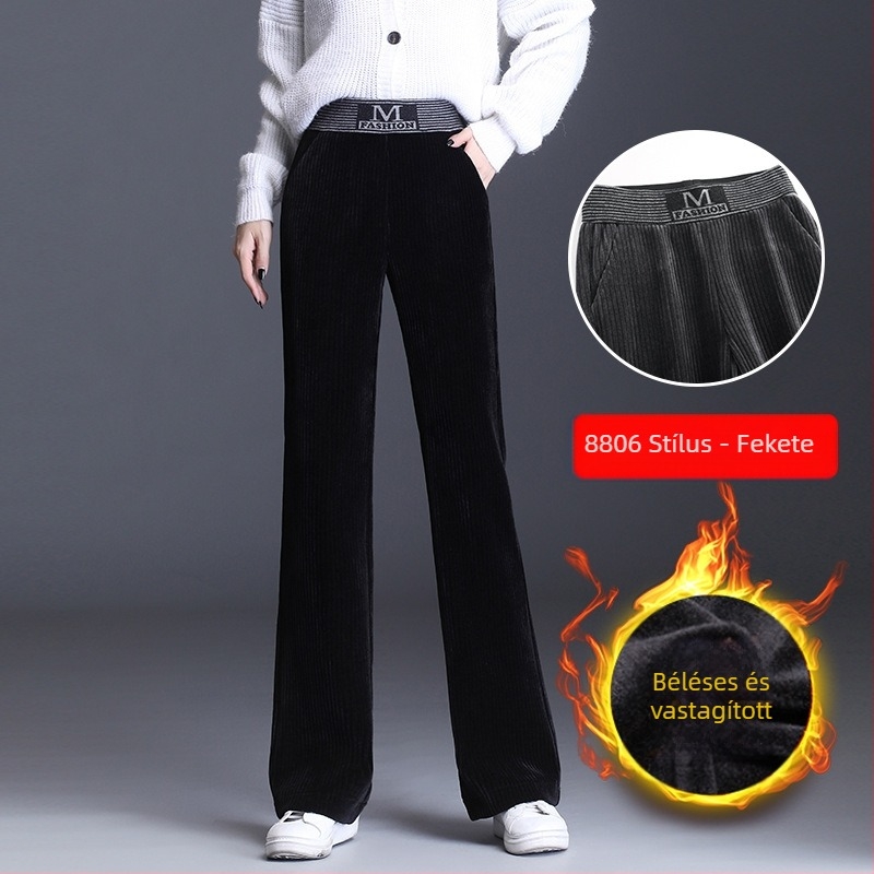 Széles szárú kordbársony női nadrág, magas derekú, egyenes szabású nadrág, őszi és téli 2024-es kollekció, új, sokoldalú, laza női nadrág, drapézott, lezser nadrág