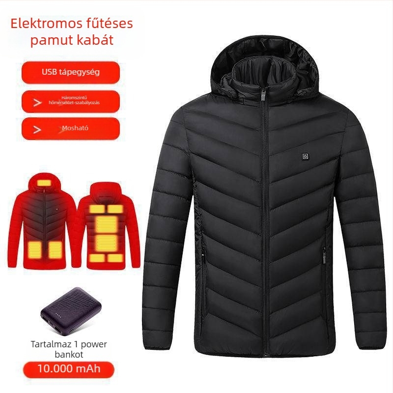 Új technológiájú elektromos fűtésű, pamuttal bélelt kabát férfi és női okos fűtésű, pamuttal bélelt ruhák töltése, teljes testes fűtésű ruhák, téli kabát