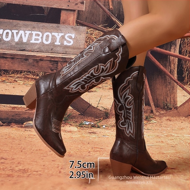 2025 Új Western női cipők Európai és amerikai divatos csizmák Cowboy hegyes orrú lovagcsizmák Határokon átnyúló női cipők forrása Gyártó