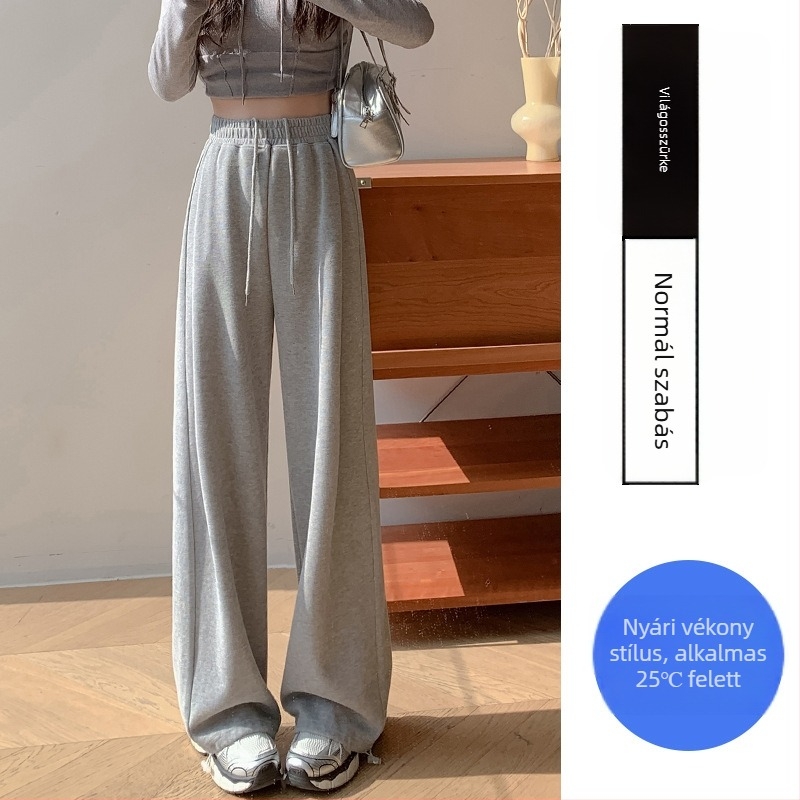 Fehér szürke sportnadrág Női tavaszi és őszi nyári 2024 új magas derekú vékony, egyenes szárú, széles szárú nadrág Kis méretű, lezser melegítőnadrág