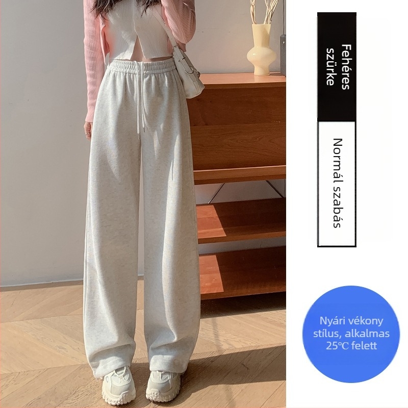 Fehér szürke sportnadrág Női tavaszi és őszi nyári 2024 új magas derekú vékony, egyenes szárú, széles szárú nadrág Kis méretű, lezser melegítőnadrág