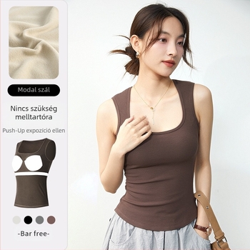 Tökgalléros Női Kávé Színű Melltartó Melltartóval Belső Meleg Őszi És Téli Ujjatlan Alsó Felső