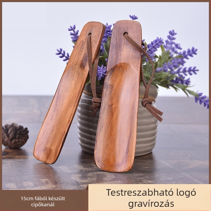 Lusta cipőhúzó 15,5 cm-es fa cipőhúzó marhabőr kötéllel háztartási cipőhúzó cipőemelő cipő kiegészítők lézerrel