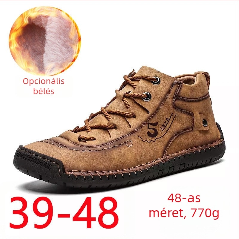 WISH saját építésű állomás bőrcipő határokon átnyúló nagy méretű férfi cipő bársony alkalmi cipő Amazon meleg kézzel készített férfi rövid csizma