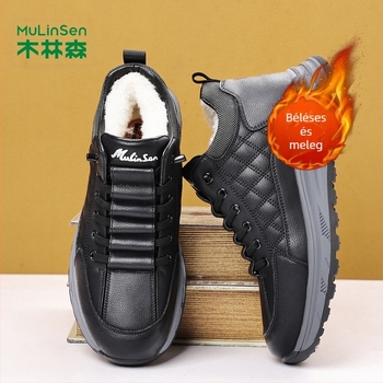 Mullinsen férfi pamutcipő téli polár béléssel vastag meleg gyapjú hótaposó fiatal és középkorú vastag talpú csúszásgátló férficipő