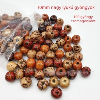 DIY ékszer anyagok nagykereskedelem 12 mm-es nyomtatott nagy lyukú fa gyöngyök piszkos fonat hajvevő fa gyöngyök nagy fonat hajvevő 100