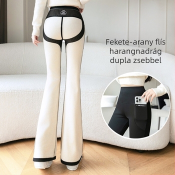Gyapjúbéléssel ellátott, dupla zsebes, szarvcápa nadrág, női felsőruházat, őszi-téli, magas derekú, plus size, pufók lányka jóga mikro leggings